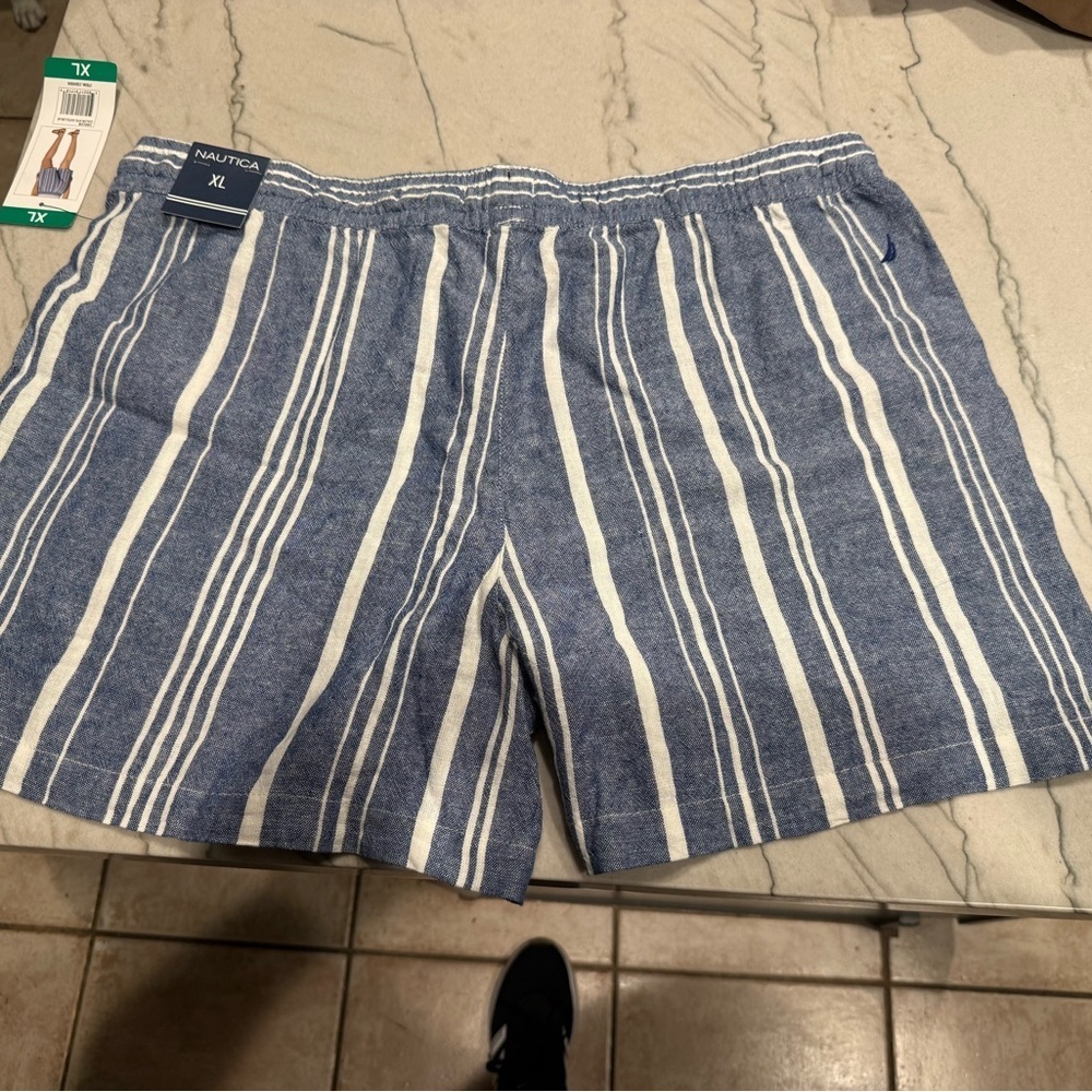 NAUTICA Women's Blue Shorts Size XL X-Large Striped Linen Boho Pockets NWT - Picture 13 of 15